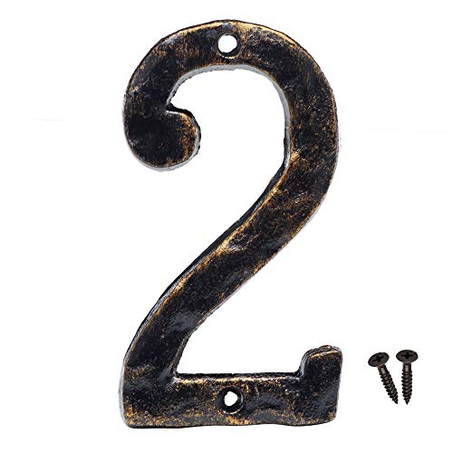 House Address Number, 5.5 Inch, Solid Cast Iron Metal Door Gate Number (Number 2) #TOP16