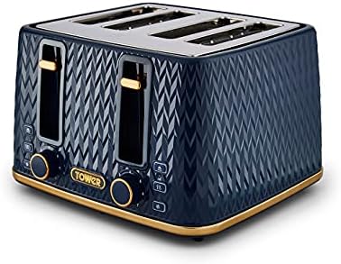 Tower T20054GRY Empire 2-Slice Toaster with Defrost/Reheat, Removable Crumb Tray, 900W, Grey and Brass
