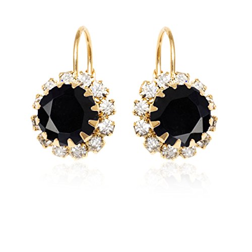Black Crystal Flower Earrings For Women | Brazel 18K Gold Plated Crystal Flower Earrings Cubic Zirconia Earrings for Women (Black)