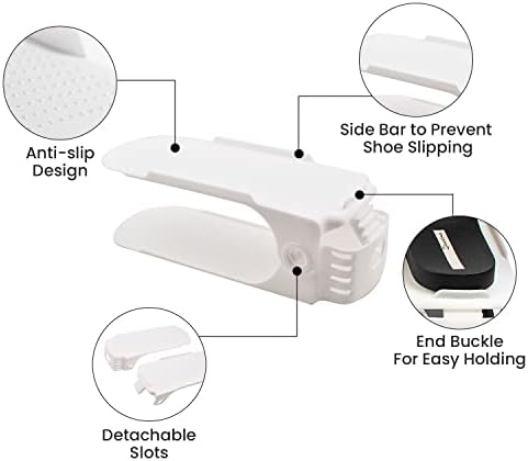 TJC Pack of 12- Shoe Organizer with Shoe Slots, Adjustable Shoe Racks, Shoe Stacker/Shoe Holder Set, 3 Height-Adjustable, Space-Saving and Non-Slip Plastic - White