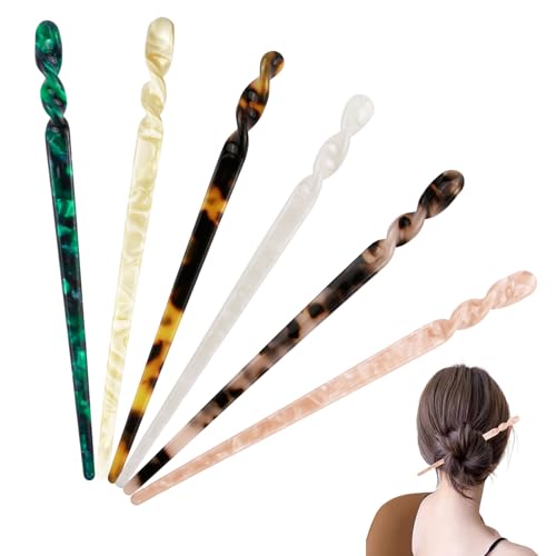 Baguettes À Cheveux (6 Pièces), Vintage Bâtons À Cheveux Pour Chignons Épingles, En écaille de tortue avec baguettes, Motif léopard, Style vintage, Longue épingle à cheveux chinoise pour femme