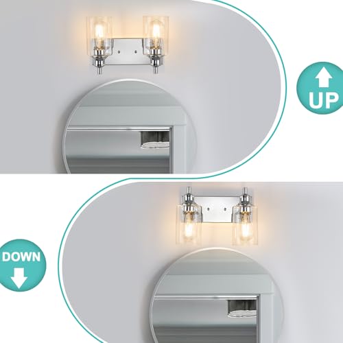 Image of 2-Light Bathroom Light Fixtures Modern Chrome Vanity Lights for Bathroom Lighting Fixtures Over Mirror for Cabinet Mirror Bedroom Hallway