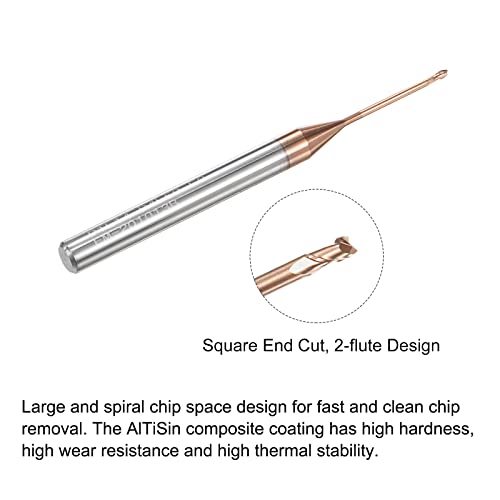 Image of uxcell Square Nose End Mill, 1mm Solid Carbide AlTiSin Coated Long Reach CNC Router Bits 2 Flutes Milling Cutter with Extended Neck, 14mm Cutting Length 4mm Shank