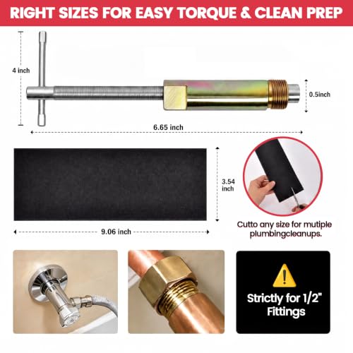Image of 5Pcs Plumbing Tools Kit with Angle Stop Wrench & 1 /2-Inch Compression Sleeve Puller, Professional Heavy Duty Ferrule Remover Tool, Plumbers Pipe Wrench and Basin Faucet Wrench Set with P180 Sandpaper