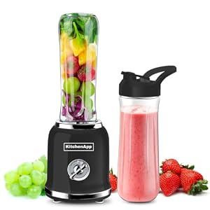 KitchenApp Retro blender to go, Smoothie maker inclusief twee flessen, 300W, Zwart, BPA vrij