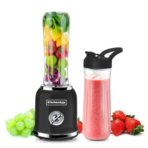 KitchenApp Retro blender to go, Smoothie maker inclusief twee flessen, 300W, Zwart, BPA vrij