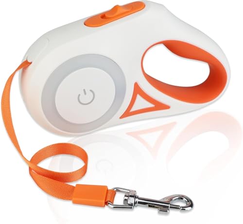 Image of Retractable Dog Leash with LED Flashlight, Heavy Duty Automatic Extendable Pet Leash for Small & Medium Dogs, One Button Brake & Lock, Anti-Slip Handle, 3Meter Tangle-Free Walking Lead