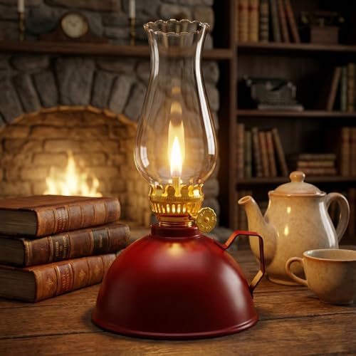 Vintage Glass Oil Lamp | Retro Kerosene Hurricane Lantern with Metal Base by THANKGOIL - Image 9