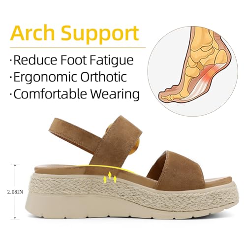 Image of UBFEN Womens Espadrille Platform Sandals Low Wedge Heel - Orthopedic Arch Support, Cushion Insole, Comfortable Dressy Buckle Sandals for Walking and Vacation