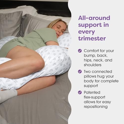 Image of Boppy Full Body Side Sleeper Pregnancy Pillow - Full-Body Maternity Pillow with Stability Panel & Side Sleeper Pillow Support, Washable with Cooling Cover - Gray and White Mirage