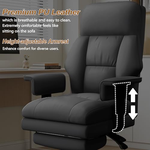 Image of Executive Office Chair with Wheels PU Leather Ergonomic Desk Chairs with Foot Rest High Back Computer Gaming Chairs for Home Office