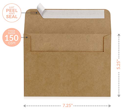 Sweetzer & Orange, Kraft Envelopes Self Seal. 50X Envelope With Box. Mailing Envelopes 5X7 (True 5.25 X 7.25 In.) Brown 150Gsm Self Sealing Envelopes, Blank A7 Envelopes For Invitations And Wedding #TOP1