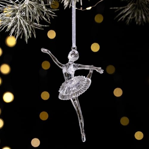 Adorno colgante de ángel y campana de Navidad acrílico transparente para árbol, corona o centro de mesa, decoración navideña, elegante diseño ligero para decoración festiva del hogar (baile y baile)