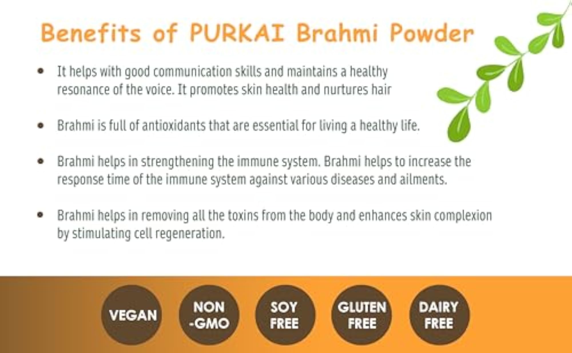 PURKAI Brahmi Powder for Brain, Memory & Hair Care 100 gm