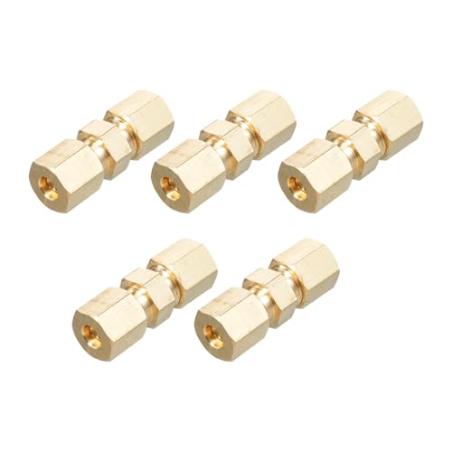 AKLOSIPY Raccordo per Tubo di Compressione in Rame 3/16 Pollici Raccordo a Compressione in Ottone Adattatore per Freno Perdita per Camion Rimorchi Macchinari (5 Pack)