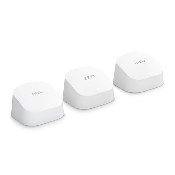 Amazon eero 6 mesh wifi system - Supports speeds up to 900 mbps, Coverage up to 4,500 sq. ft., Connect 75+ Devices, 3-pack (3 routers)