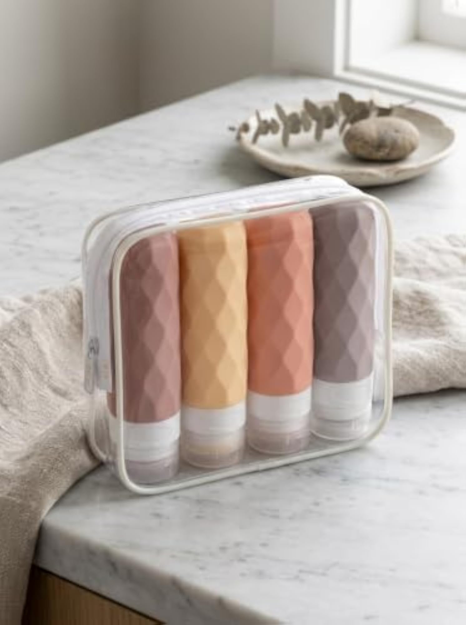 Hexa Silicone Travel Bottle Set with Transparent Pouch