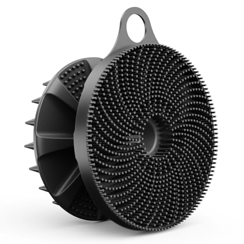 BEAUTAIL 2 in 1 Silicone Brush, Body Shower Scrubber and Scalp Hair Massager Shampoo Brush, Deeply Cleanse Skin, Dandruff Removal and Hair Growth, Gentle for Women Men Sensitive Skin, 1 Pack (Black)