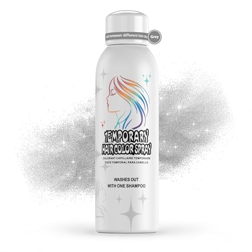 Gray Temporary Hair Color Spray for Adults Instant Silver Grey Colored Hair Alternative Non-Sticky Gentle Formula Washable Disposable Party Dye Cosplay Christmas Halloween 150ml