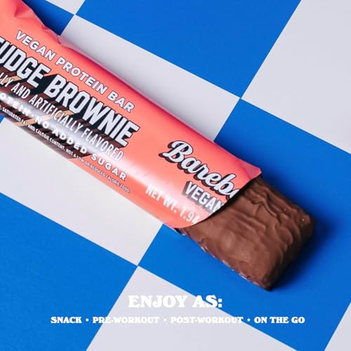 Image of Barebells Vegan Protein Bars Fudge Brownie, Plant Based with High Protein - Chocolate Protein Bars - Perfect on The Go Protein Snack & Breakfast Bars 24 Count (Pack of 1)