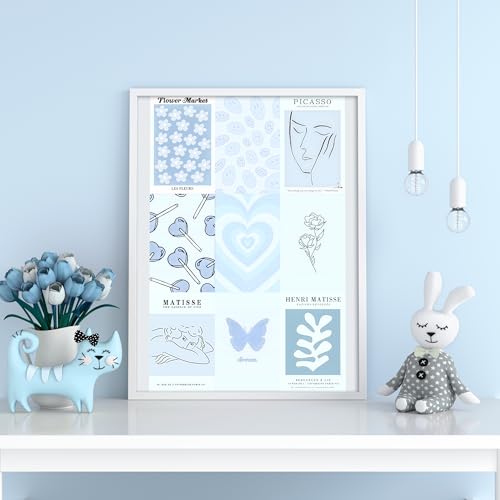 Aesthetic Wall Collage Kit, Posters and Prints for Teen Boys and Girls, Dorm or Bedroom Decor, Room Decor in Blue (50 Pieces, 10 x 15 cm)