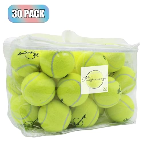 Image of Tennis Balls, Magicorange 30 Pack Advanced Training Tennis Balls Practice Balls, Pet Dog Playing Balls, Come with Mesh Bag for Easy Transport, Good for Beginner Training Ball (Green)