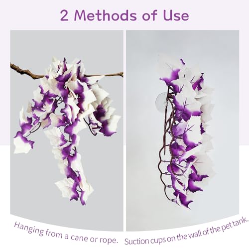Image of Aquarium Artificial Plant Reptiles Plants with Suction Cup for Terrarium Fish Tank Landscape Decoration Hanging Silk Purple Leaves Plants