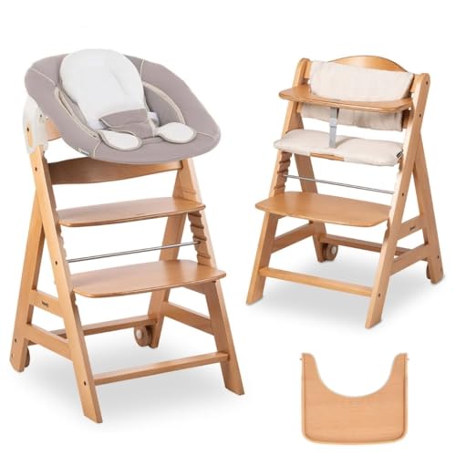 hauck Chaise Haute Bébé Beta+ avec Siège Nouveau-né 2 en 1 – Natural