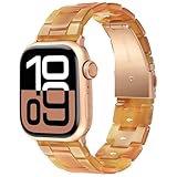 V-MORO Compatible with Resin Apple Watch Bands Series 11/10/9/8/7 46mm 45mm 44mm 42mm,Fashion Lightweight Resin Bracelet Wristband with Rose Gold Buckle iWatch Ultra 49mm Series 6/5/4/3/2/1/SE-Amber Glow