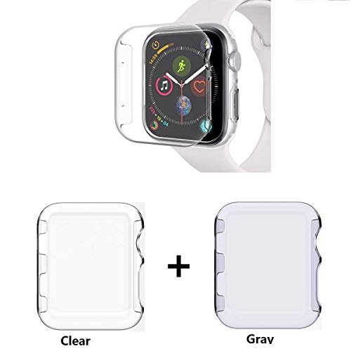 Sfmn PC Hard Clear Watch Case Compatible/Replacement for Apple Watch Series 4 40MM / iWatch 4 Case Bumper Ultra-Slim Cystal Clear Full Coverage All-Around PC Hard Cover Case (PC Clear+Gray)