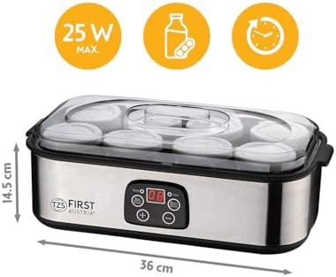 Bild 1 - TZS First Austria - Joghurtbereiter 25W inkl. 8 Glasbehälter à 180 ml für bis 1,4L selbstgemachten Joghurt - Yogurt Maker mit Temperatur 20-55°C, Abschaltautomatik & LCD-Display - Joghurtmaschine weiß