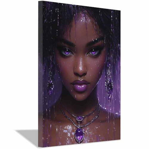 Tableau paillettes gouttes violettes encadré design chic