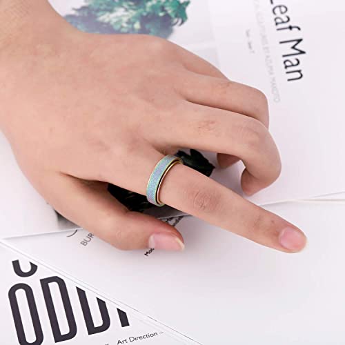 Fidget Ring Titanium Stainless Steel Anxiety Spinner Ring for Women Men Fidget Toys Adults Thumb Ring Size 7 Width 6MM 3 Colors Set Rainbow-Silver-Rose gold Sandblasted Finished