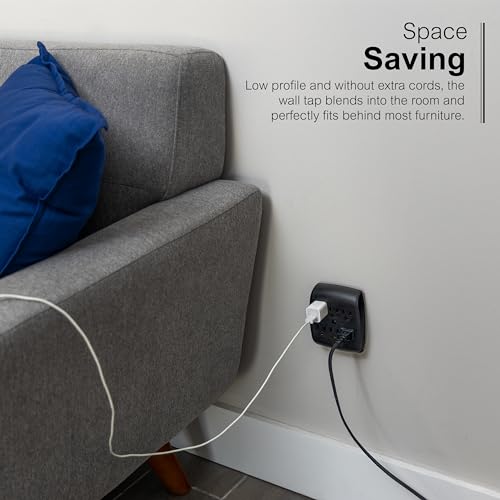 GE 6-Outlet Extender Wall Tap, Grounded Adapter, Outlet Splitter, Charging Station, 3-Prong, Plug Adapter, Secure Install, Cruise Essentials, ETL Listed, Black, 54840 by GE - Image 6