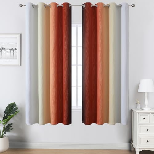 Image of Estelar Textiler Burnt Orange and Greyish White Blackout Ombre Curtains for Bedroom 63 Inches Long, Gradient Light Blocking Thermal Insulated Grommet Drapes for Living Room,52Wx63L,2 Panels