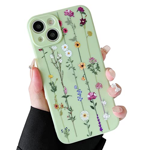 Coque iPhone 15 fleurie ZTOFERA en silicone souple vert anti-choc pour fille