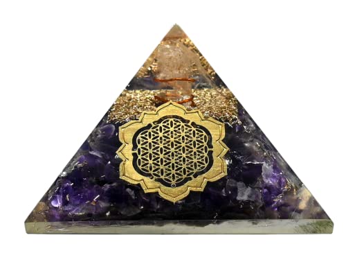 Piramide orgonica di ametista per protezione da campi elettromagnetici e energia negativa - Piramide di cristallo di ametista naturale (Fiore della vita - Loto)