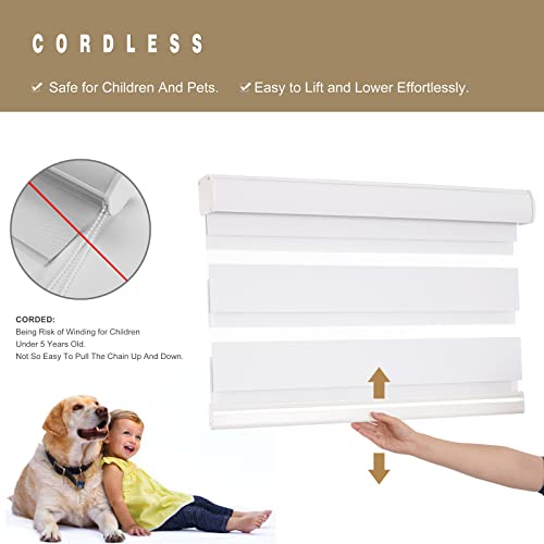 Image of Changshade Custom Size Zebra Blinds Cordless Indoor Window Shades Privacy Dual Layer for Living Room, Bedroom, Bathroom, Kitchen, Nursery, Inside Outside Mount Easy Install, Blackout, White