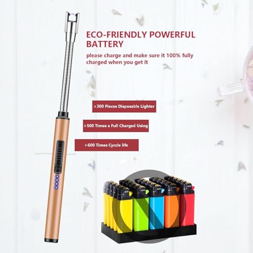 Lighter Candle Lighter Electric Lighter Rechargeable USB Lighter Arc Lighters with LED Battery Display Safety Switch Lighter for Candle Cooking BBQs Fireworks (Black and Rose Gold)