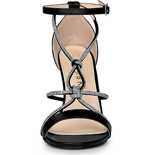 Allegra K Allegra K Women's Rhinestone Knot Strap Stiletto Black Heels Sandals 7.5 M US