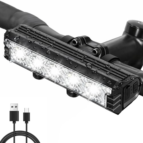 Ebike Headlight, 2800 Lumens Bike Light Bar with 5 LEDs, USB Rechargeable 6400mAh Ebike Light, 5 Modes, IPX5 Waterproof, Easy to Install for Night Riding