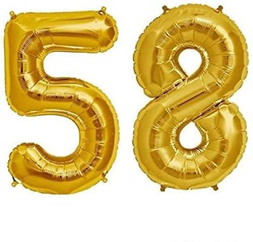 Juneja Enterprises Number Gold Metallic Foil Balloon 16" Inch Balloon for Birthday Anniversary Celebration ( Number 58 )