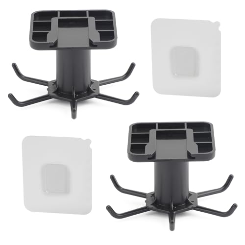 TEKONDA Lot de 2 porte-ustensiles de cuisine rotatifs à 360° sans perçage - Crochets de cuisine pivotants avec 6 crochets pour cuisine, garde-robe, salle de bain