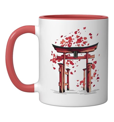 Japan Sakura Torii Asian Temple Aesthetic Cherry Blossoms Ceramic Mug,