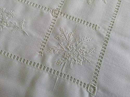Nappe De Table En Lin Pur Brodé Main - Set De 12 Pièces - Blanc, Broderie Cantu Et Fleurs