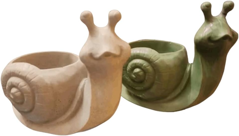 Snail Planter - Succulent Pot - Small Pot - Modern Decor - Gift - Wedding/Shower Favor - Concrete Product - Candle Vessel (Ashy White, with Drainage Hole)