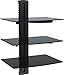 VonHaus 3x Floating Wall Shelves with Strengthened Tempered Glass - Adjustable – Black - DVD Players/Cable Boxes/TV Accessories