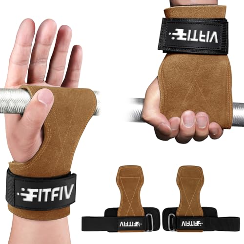 FITFIV Leather Lifting Straps for Weightlifting, Padded Wrist Support, Pair