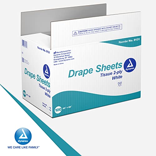 Dynarex Drape Sheets, 2-Ply Tissue, Disposable Paper Sheets Used By Medical Professionals For Patient Privacy And Protection, 40" X 60," 2-Ply, White, 1 Case Of 100 Dynarex Drape Sheets #TOP6