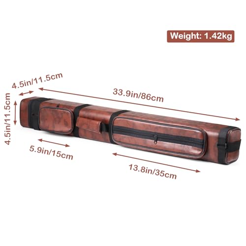 JTVTW Billardqueue-Tasche, 3 x 6, Kunstleder, harte Queue-Tasche für 3 Butts und 6 Schäfte, Braun